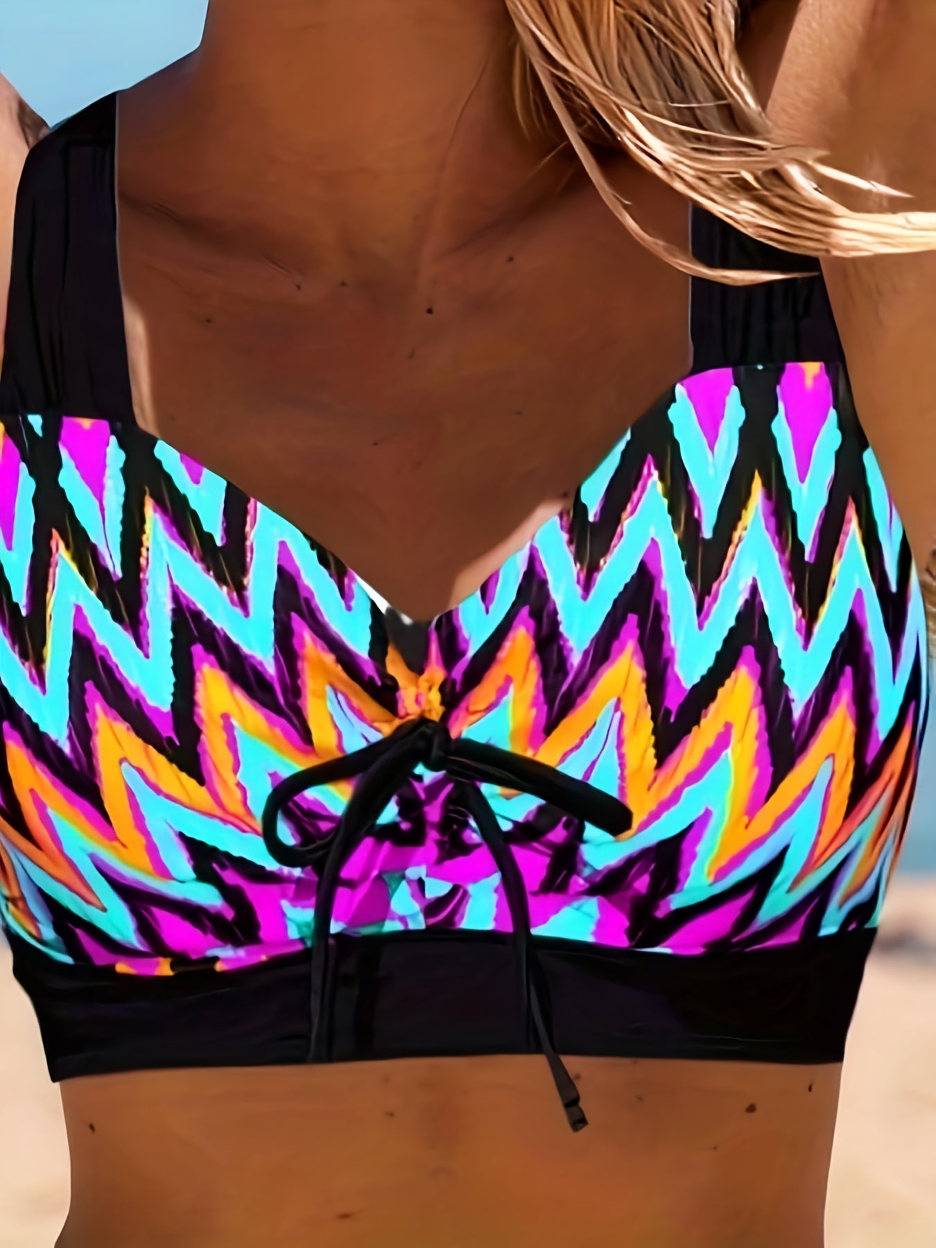  Geo Print Bikini Set with Lace Up Split Skirt