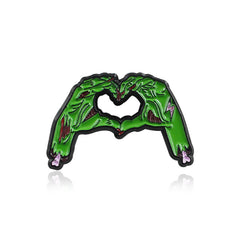 Green Zombie Skull Hand Brooch Pin Gothic Halloween Jewelry