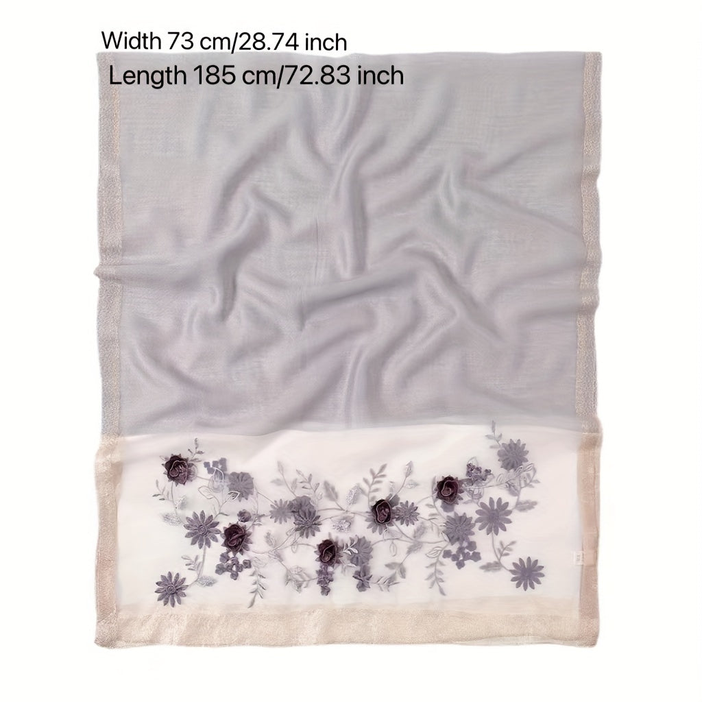 Flower Embroidered Scarf Silk Shawl Wrap Gift For Mother