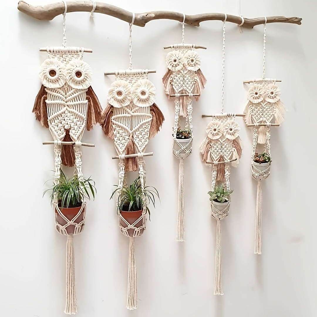 Cute Owl Hand Woven Flowerpot Hanging Basket Kids Room Decor Wall Pendant