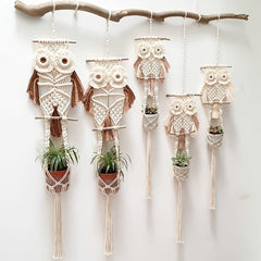 Cute Owl Hand Woven Flowerpot Hanging Basket Kids Room Decor Wall Pendant