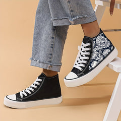 Skull Print High Top Canvas Sneakers
