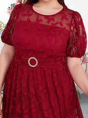 Leaf Lace Puff Sleeve Plus Size Bridesmaid Maxi Dress