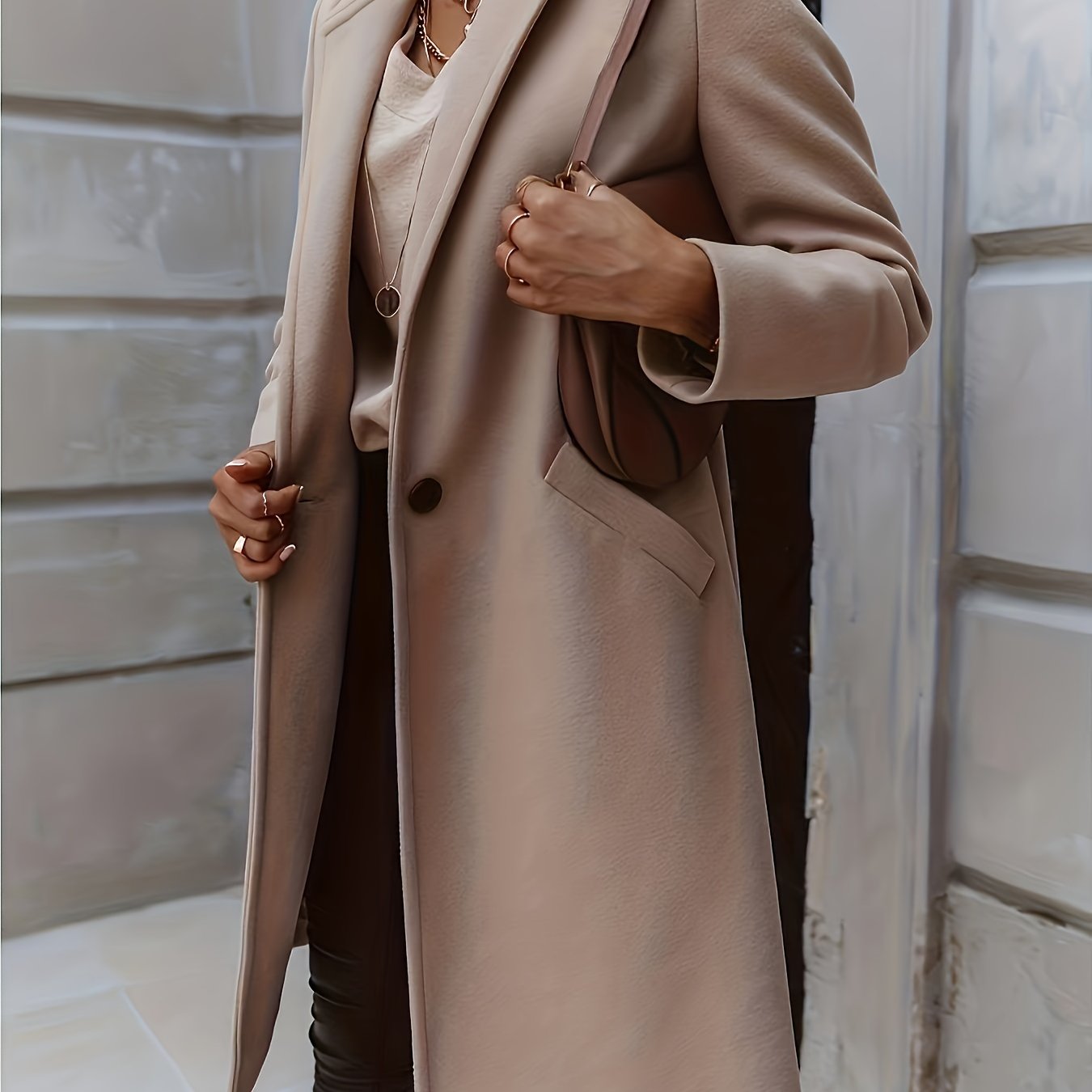 Women's Solid Mid Length Coat One Button Outerwear