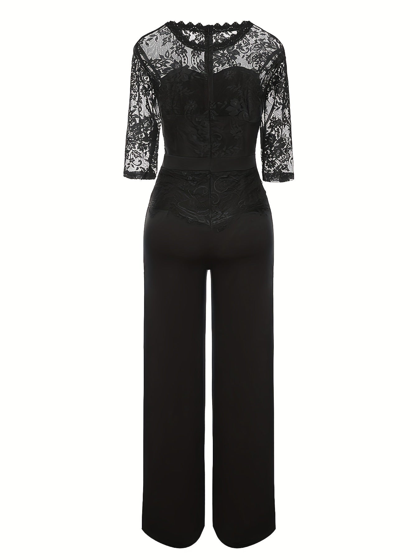 Half Sleeve Wide Leg Lace Stitching Jumpsuit Women's Clothing