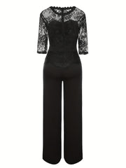 Half Sleeve Wide Leg Lace Stitching Jumpsuit Women's Clothing