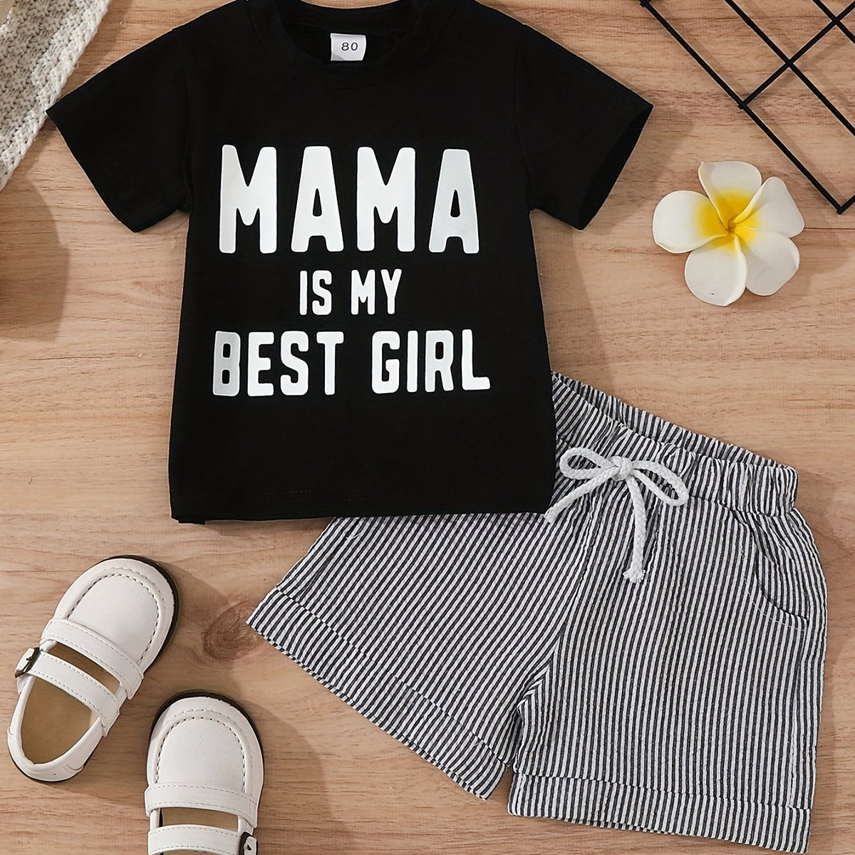 Boys Casual Mama Is My Girl T Shirt & Striped Shorts Set for Summer