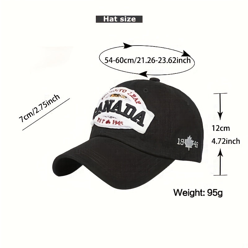 Adjustable Mens Peaked Cap w/ Maple Leaf Embroidery for Outdoor Activities