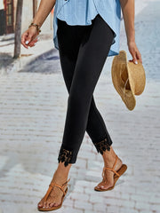 Lace Trim Pants Cropped Casual Pants