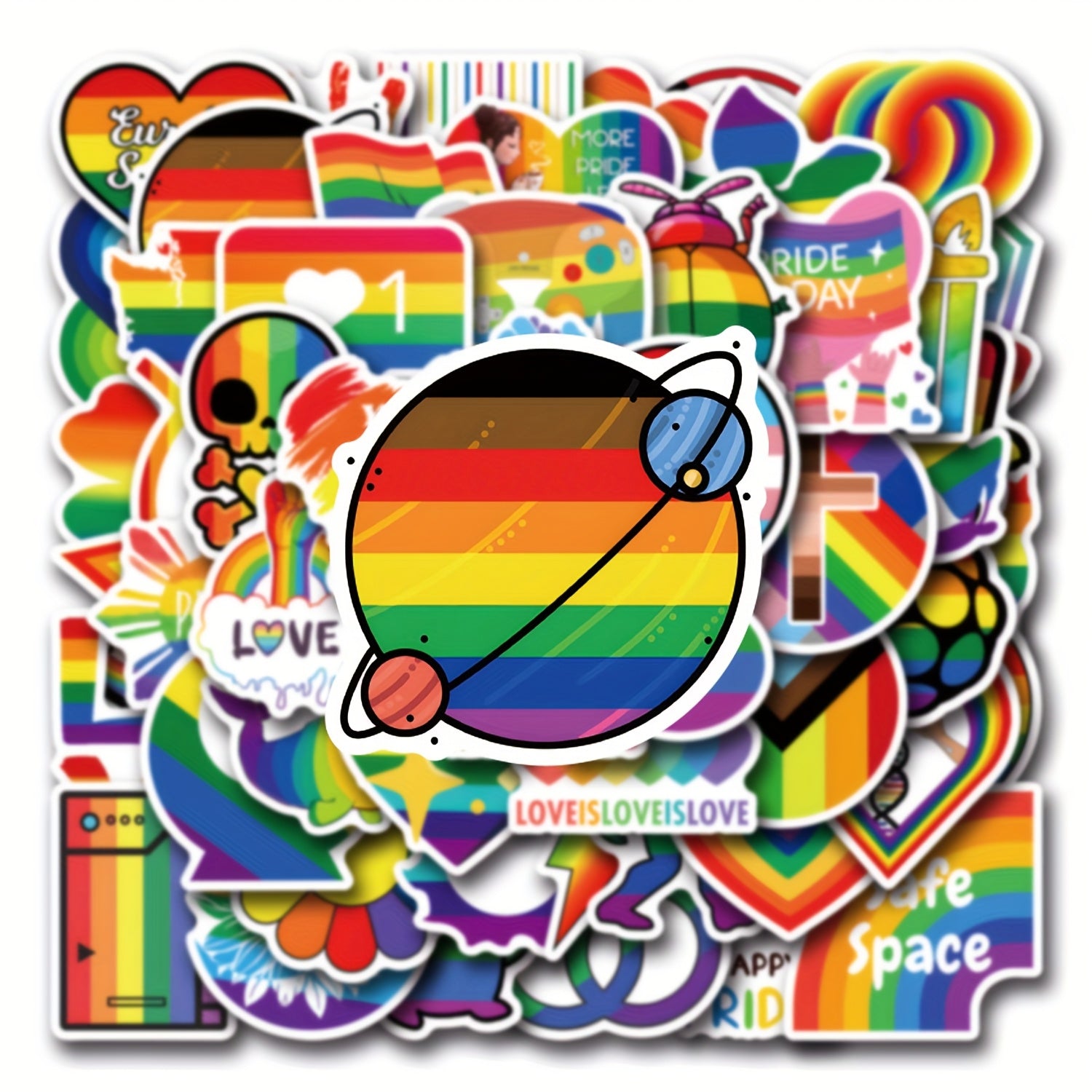 55 Pack LGBTQ Pride Rainbow Stickers Love Peace Space Design Decals