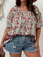  Boho Blouse Women's Plus Colorblock Floral Print