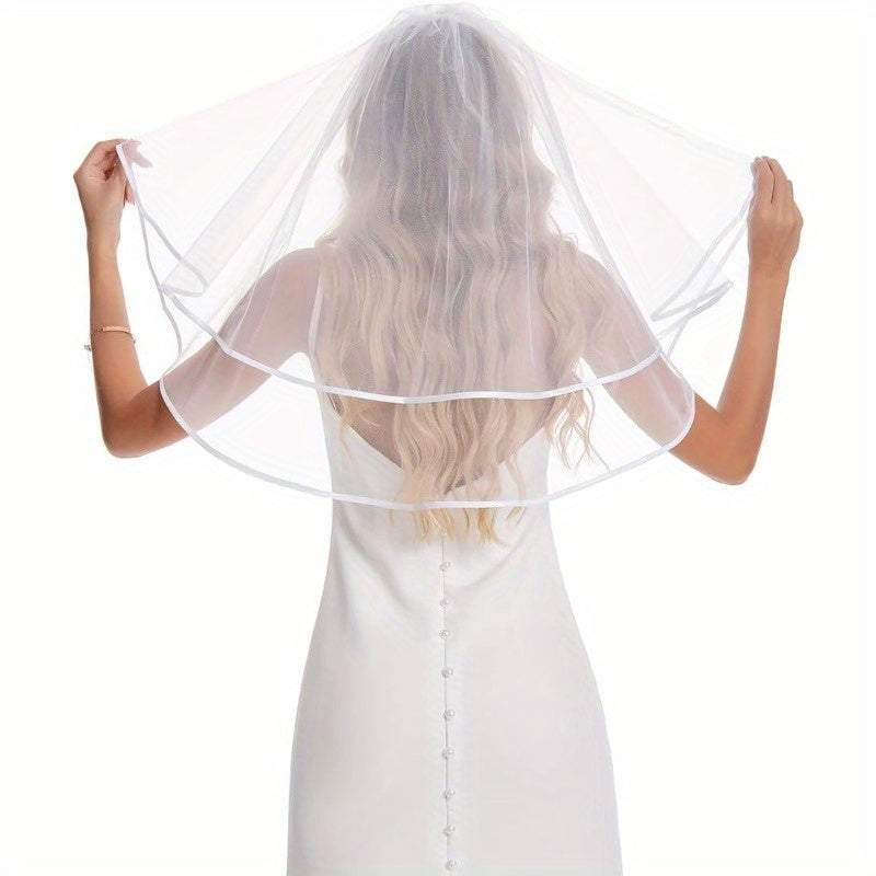 Short 2 Tier Sheer Tulle Wedding Veil Lightweight Accessory