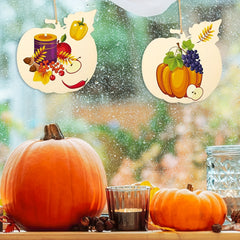 5pcs Large Wooden Pumpkin Disc Ornaments for Crafts Hanging Fall Decorations
