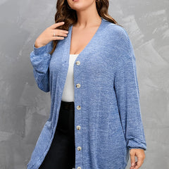  Heathered Button Up Long Sleeve Cardigan