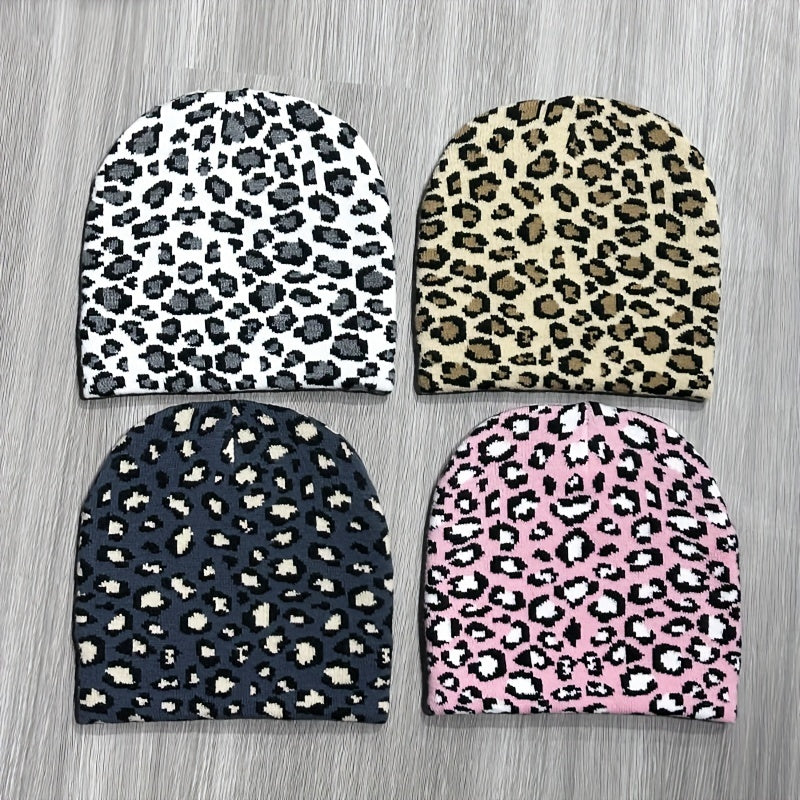 Leopard Print Winter Sport Beanie Hat with Ear Protection