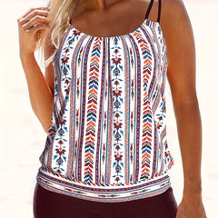  Striped Tankini Set Cami Top & Shorts Swimsuit