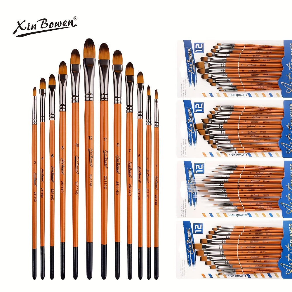 12pcs Synthetic Acrylic Paint Brushes Brass Ferrules Birch Handles