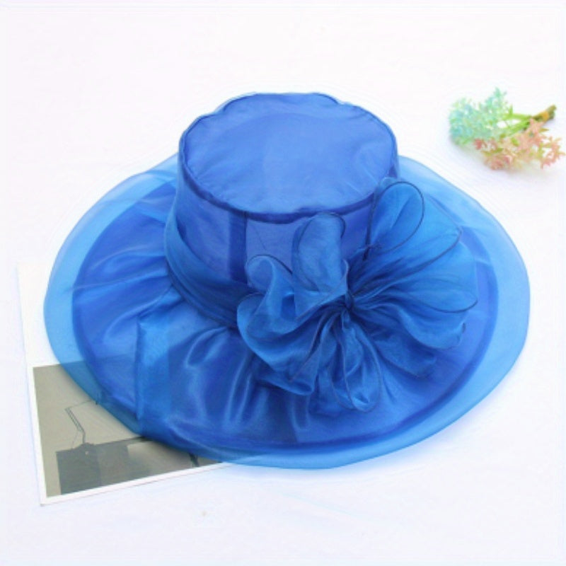 Foldable Flower Organza Sun Hat Solid Mesh Breathable Travel Beach Hats