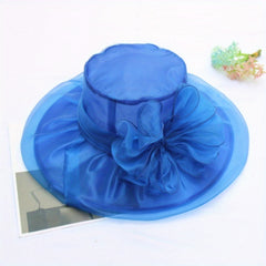 Foldable Flower Organza Sun Hat Solid Mesh Breathable Travel Beach Hats