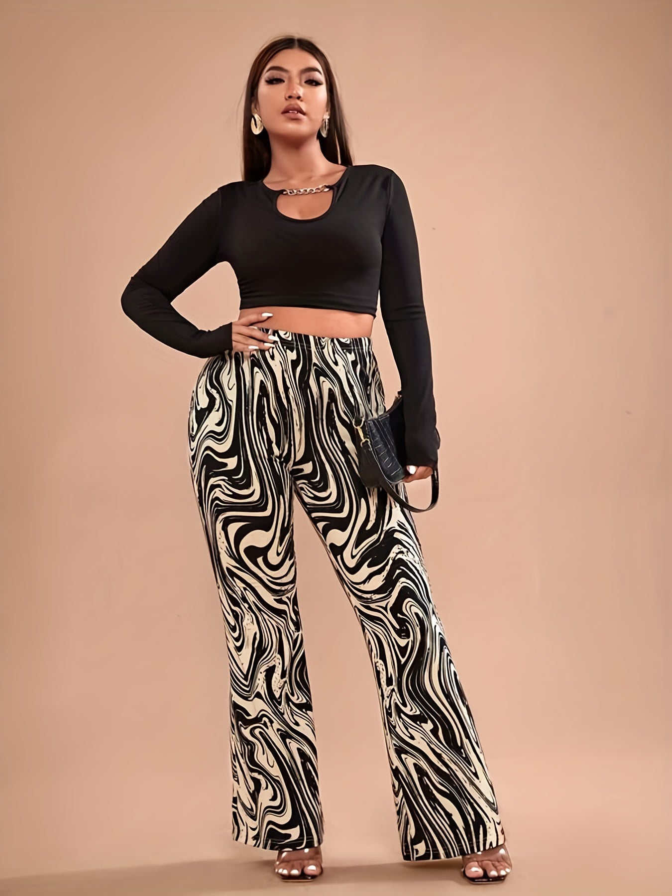 Allover Print Flare Leg Pants Y2K Pants For Spring & Summer