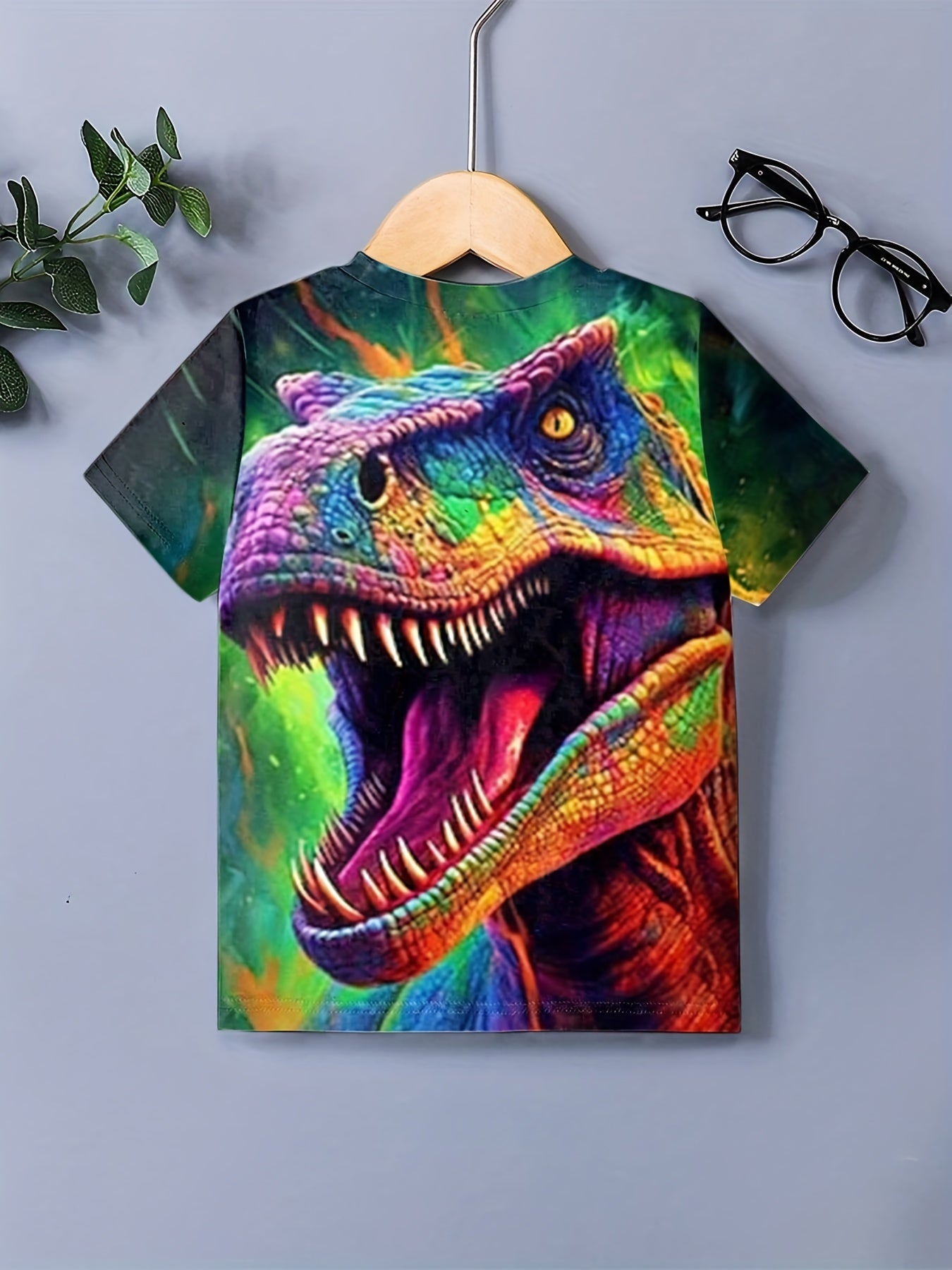 Boys Colorful Dinosaur Graphic T-shirt, Active Short Sleeve Tee