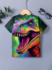Boys Colorful Dinosaur Graphic T-shirt, Active Short Sleeve Tee