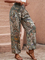 Paisley Print Shirred Waist Lantern Trousers