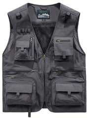 Men's Breathable Mesh Zip Up Cargo Vest for Fishing Hiking Trekking