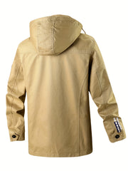 Men's Outdoor Hooded Breathable Jacket Retro Solid Outerwear for Spring Autumn
