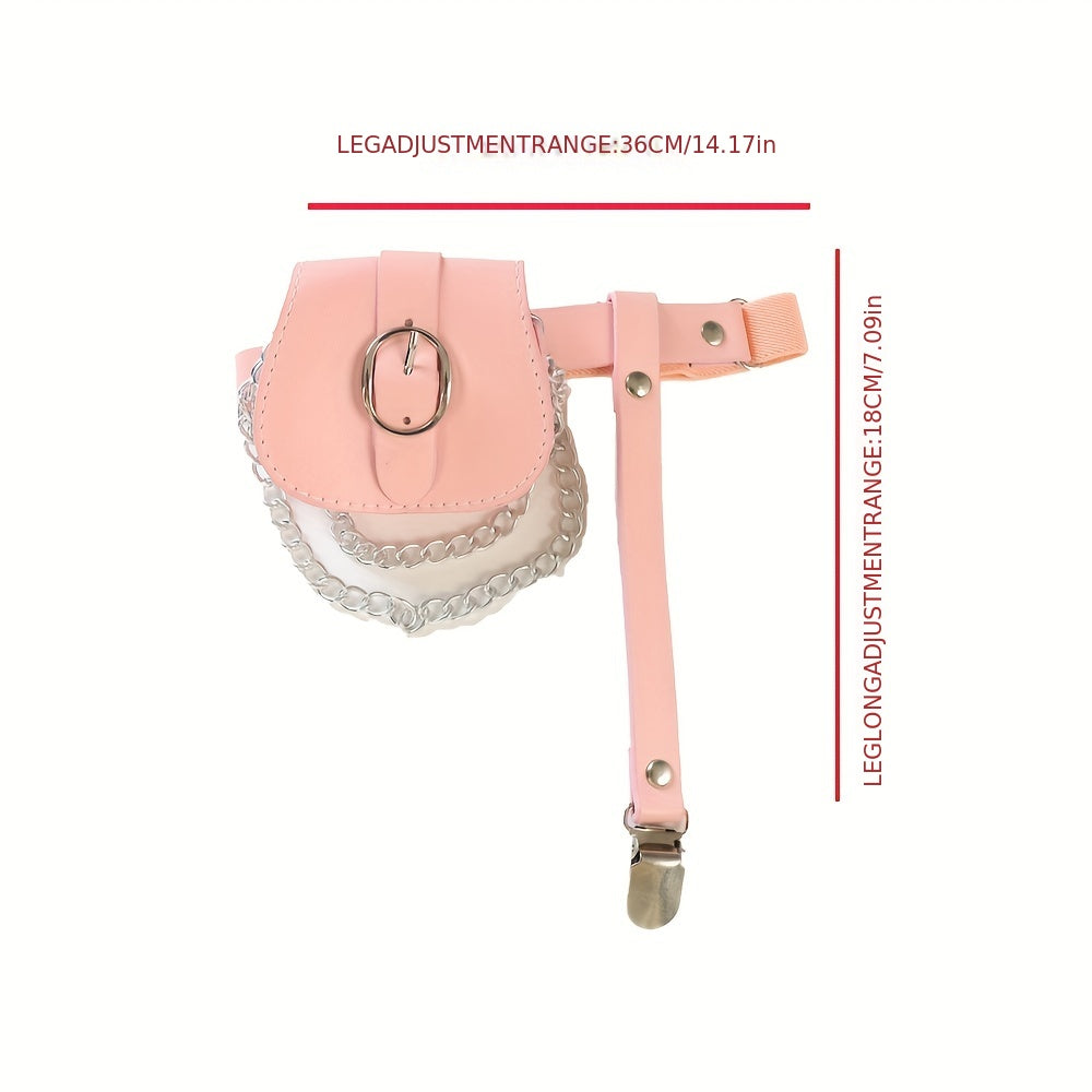 Pink PU Leather Leg Harness With Chain Fringe Purse