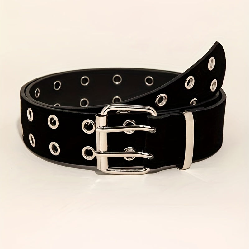 Double Pin Metal Buckle Belt Vintage Punk Waist Belt Hip Hop PU Leather
