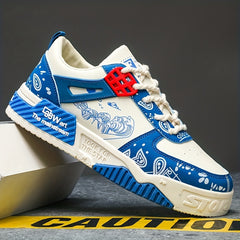Men's Ocean Wave Pattern Lace-up Sneakers Skate Shoes
