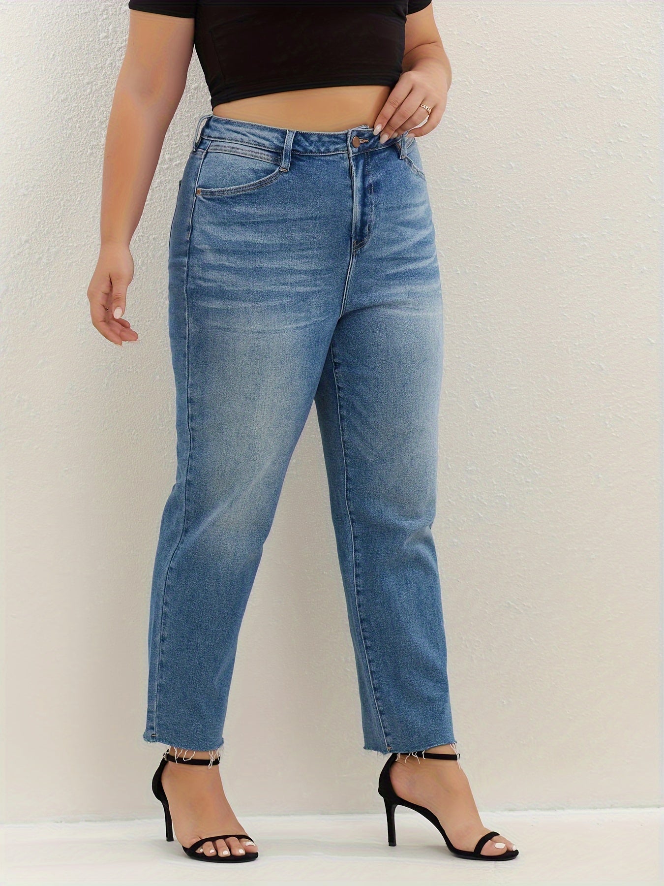  Button Fly High Rise Straight Leg Jeans