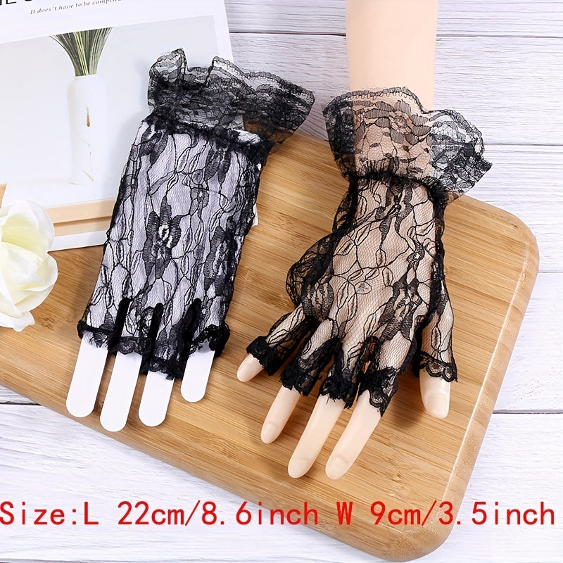 Lace Mesh Half Finger Gloves for Wedding Party