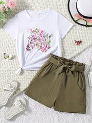 Girls Floral Animal Graphic Tee Shorts Set