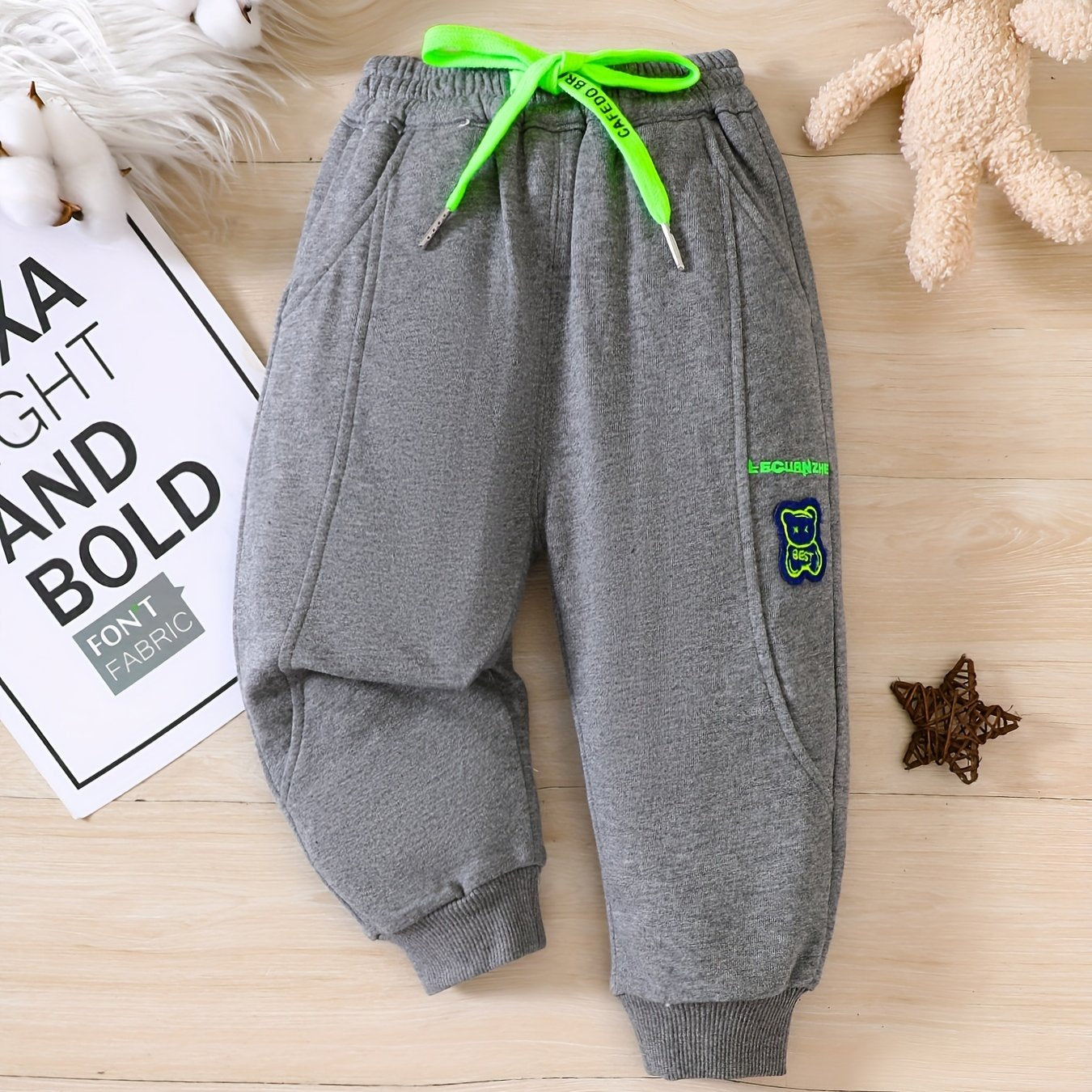 Bear Print Boys Casual Sweatpants Active Jogger Sports Pants