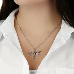 Dragonfly Pendant Bicolor Stainless Steel Chain Gift Necklace Card