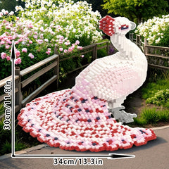 Peacock Building Block Model 3D Puzzle with Red & Feathers - Durable PP Material