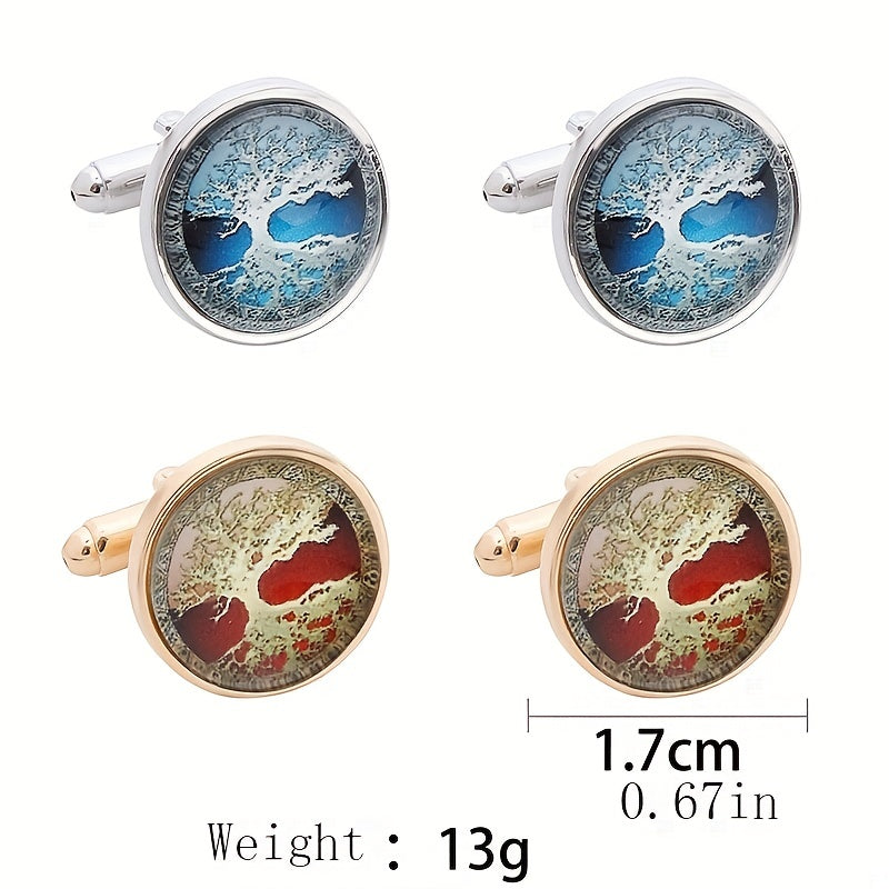 Tree Of Life Pattern Round Cufflinks Suit Decoration For Men