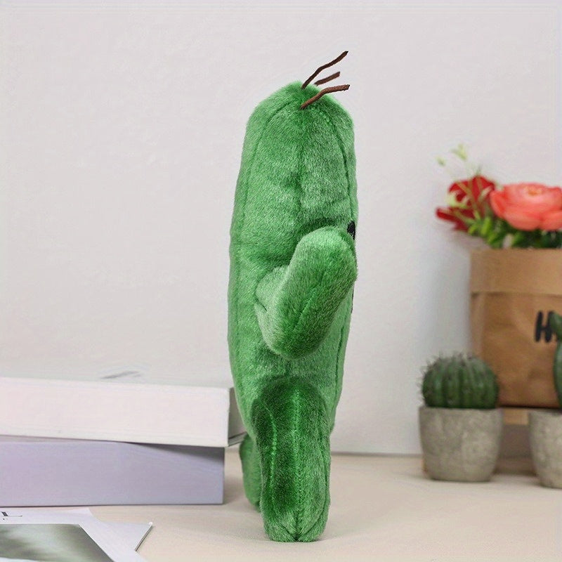 Green Cactus Plush Toy 9in Whimsical Desk Decor Eyes & Mouth