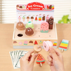 Wooden Ice Cream Counter Toy Set for Kids