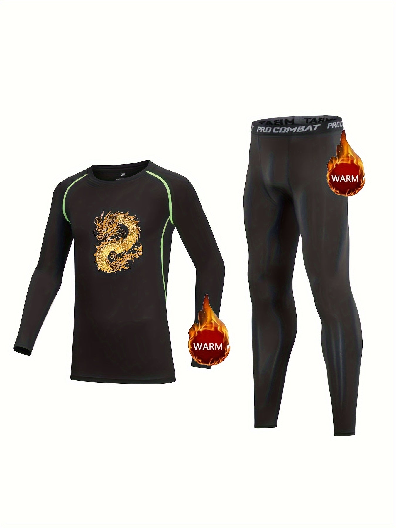Kids Compression Fleece Sets, Cartoon Pattern, Long Sleeve, Elastic Waist Pants