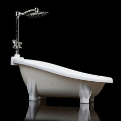 Dollhouse Mini Bathtub with Showerhead for Display and Home Decor