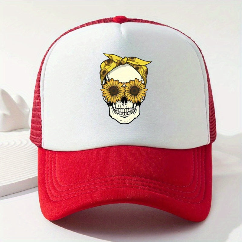 Adjustable Unisex Baseball Cap with Skull Print for Outdoor Sport