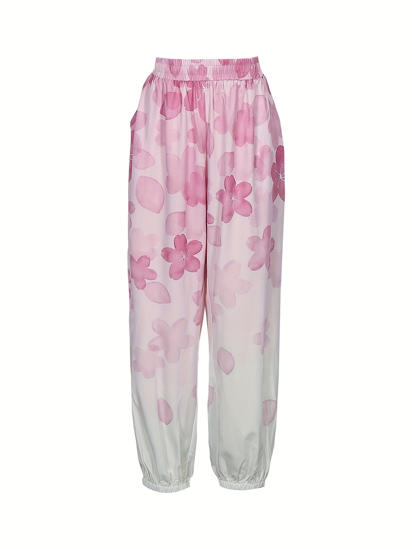 Women's Plus Ombre Floral Print Elastic Waist Pants With Pockets