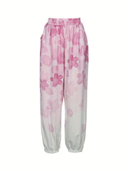 Women's Plus Ombre Floral Print Elastic Waist Pants With Pockets