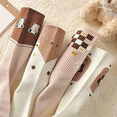 9 Pairs Cartoon Print Socks Women's Mid Tube Stockings
