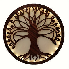 LED Tree Of Life Shape Retro Wood Hanging Sign Decoration