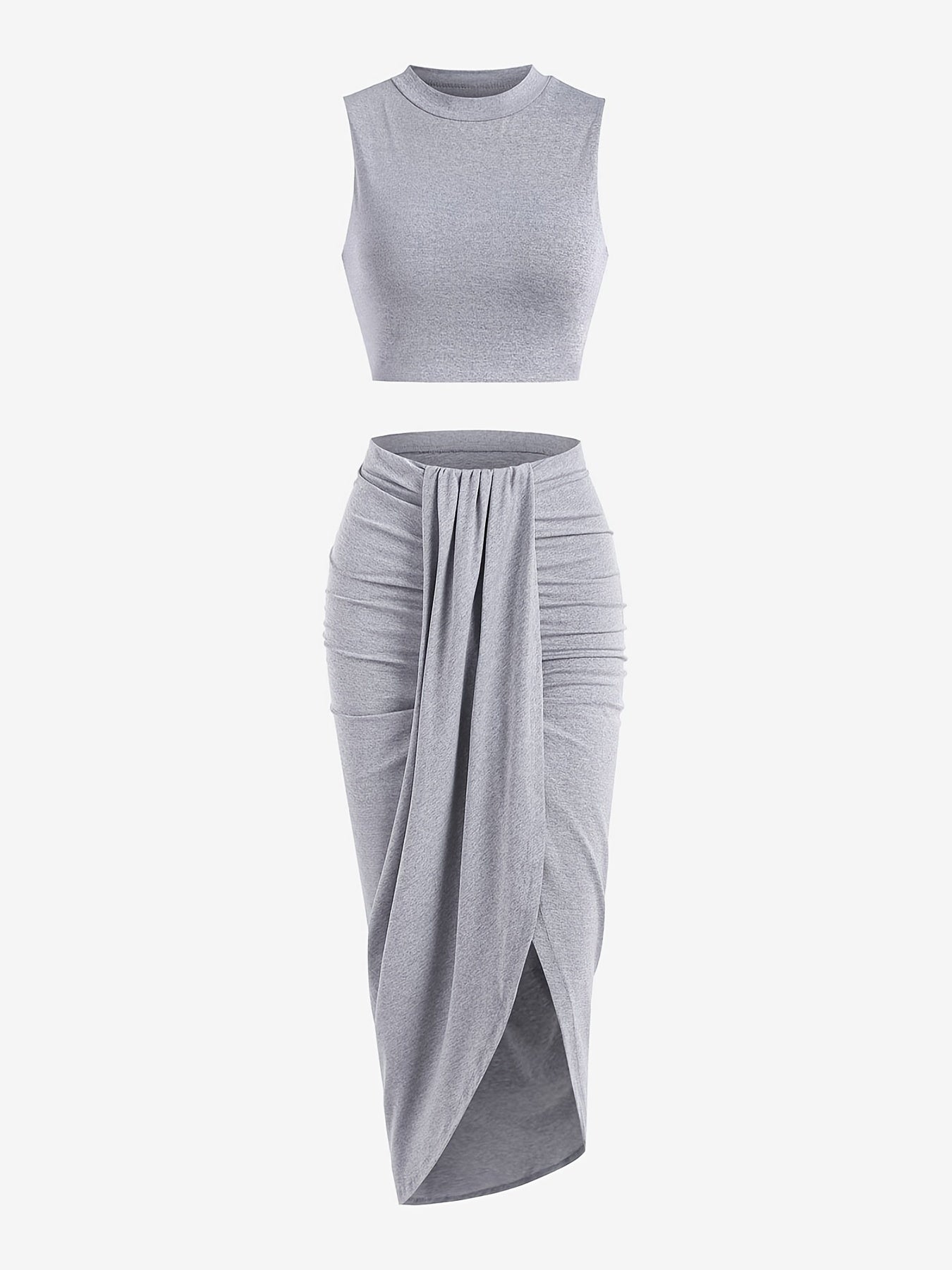 Crop Tank Top & Ruched Split Front Skirt Set Women's Outfit