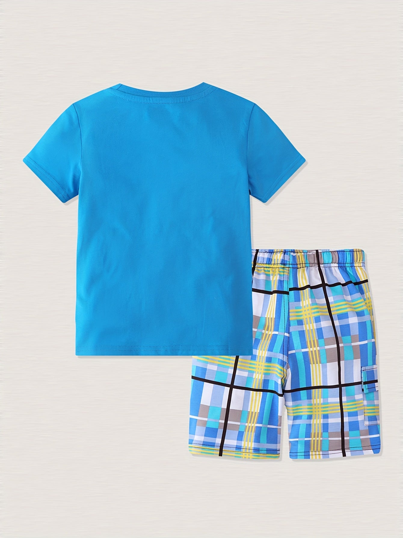 Kids Dinosaur Tshirt & Plaid Shorts Set